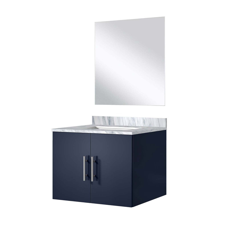 Meuble-lavabo luxueux avec comptoir en marbre et miroir, rehaussant l'esthétique de la salle de bain, Marine, Blanc
