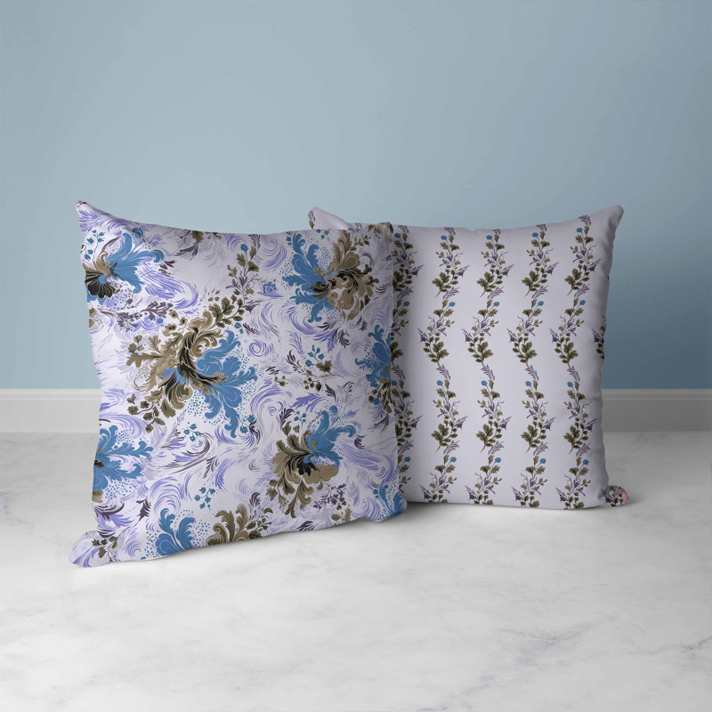 Indoor / Outdoor Floral Square Cushion, 46cm H x 46cm W, Blue/Olive Floral