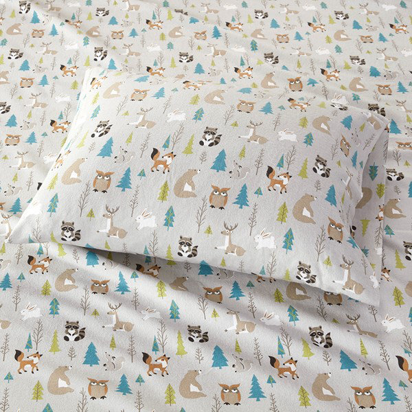 King Multi Forest Animals Cotton Flannel Sheet Set