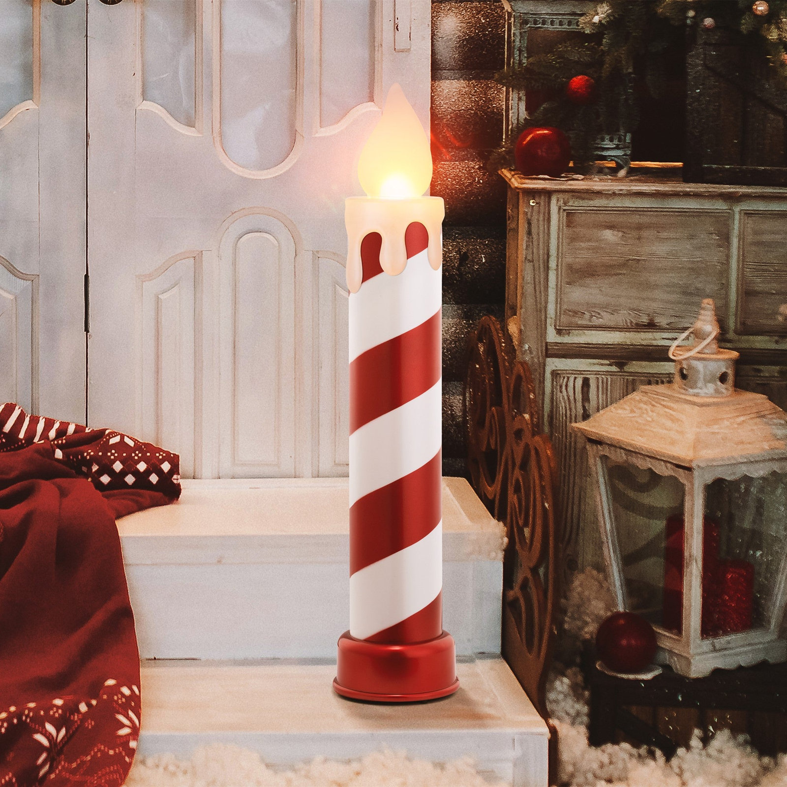 Outdoor 36" Metallic Blow Mold Candle, Red/White
