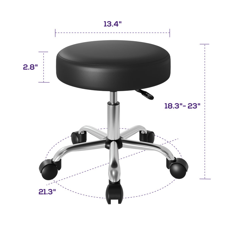 Tabouret roulant à hauteur réglable avec roulettes, Silver, Black