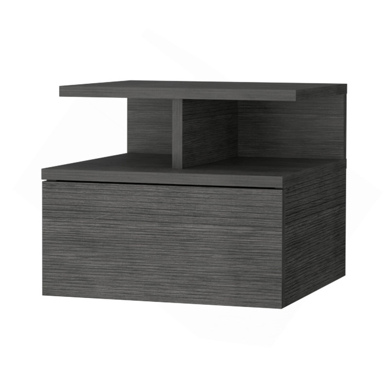 Smokey Oak 2-Tier Shelf Floating Nightstand, Dark Gray