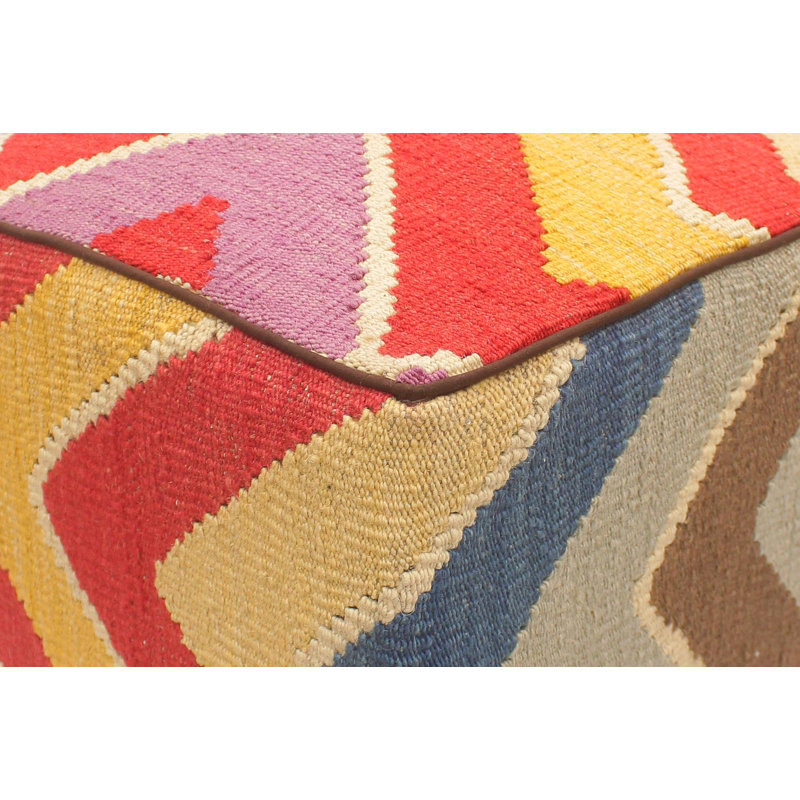 Aprea Upholstered Ottoman, Red/Blue/Tan/Beige Wool