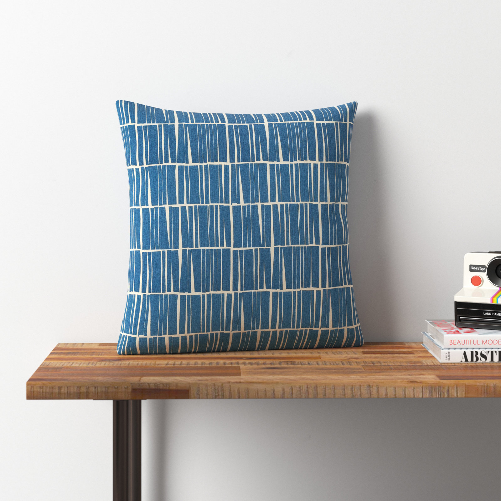 Barrone Cotton Throw Pillow, 18" x 18", Dark Blue/Beige