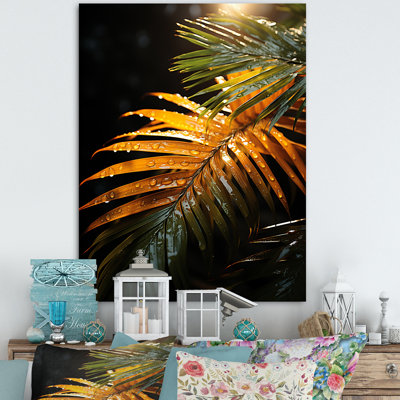«Sunset Tropical Palm Tree Leaves III», reproduction sur toile