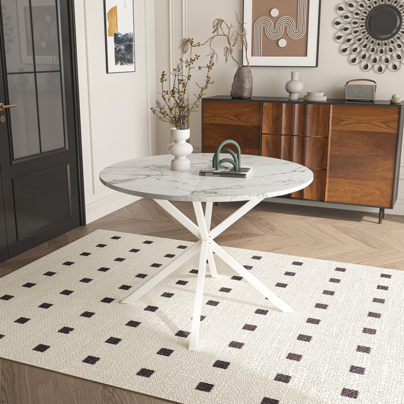 Table de salle à manger Myrian, 29.53"H x 42.13"L x 42.13"W, Marbre blanc
