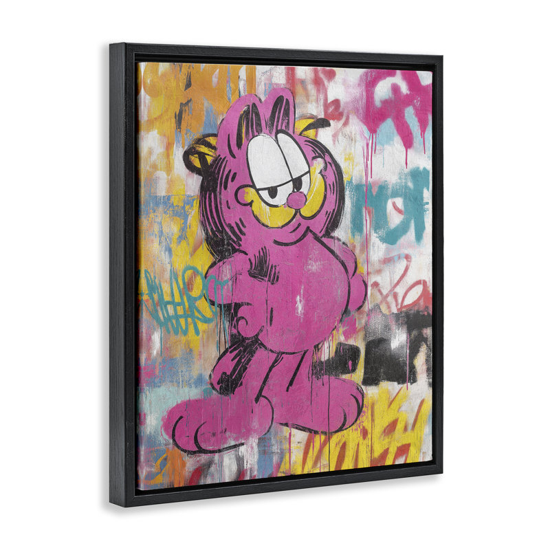Cadre flottant urbain moderne Lazy Cat In City, design par Svetlana Aleynikova, Cadre flottant noir de jais