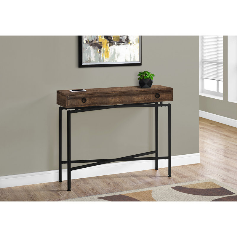 Table d'appoint, console, vestibule, étroit, canapé, tiroir de rangement, salon, métal stratifié, contemporain, moderne, Brun