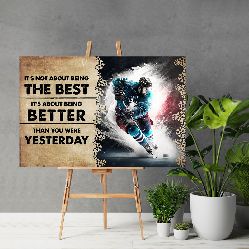 Jouant au hockey - impression sur toile tendue, H 32 po x l 48 po x P 1,25 po