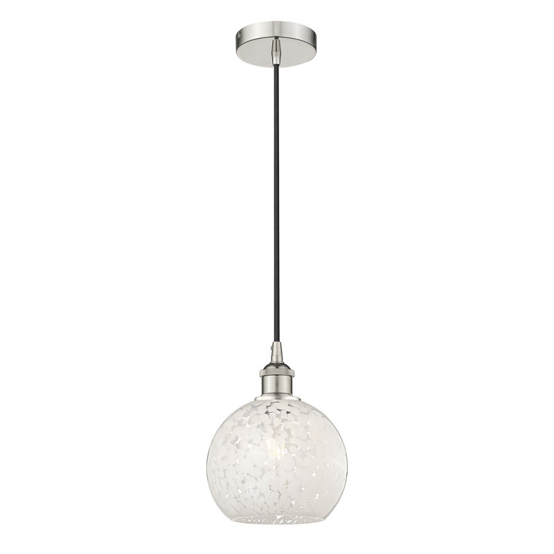 Mini-luminaire suspendu à cordon 1 lumière Edison White Mouchette 6 po-616-G1216, H 10 po x l 8 po x P 8 po, Nickel poli