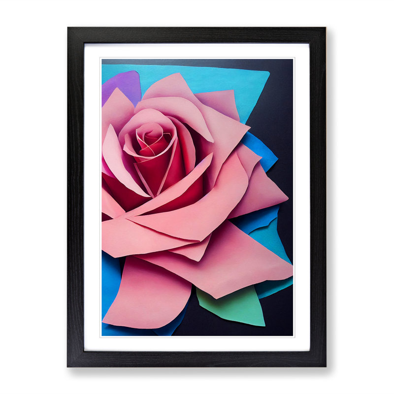 Rose Flower Paper Mache - Single Picture Frame Print, Black, 34cm H x 25cm W x 2cm D