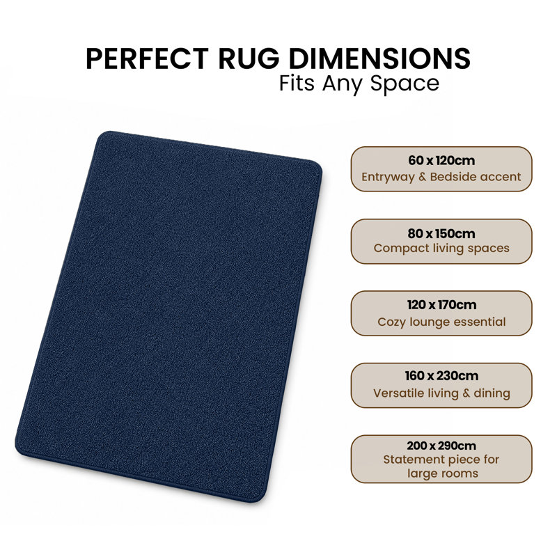 Aspire Homeware Navy Blue Modern Area Rug, NAVY, 120x170cm