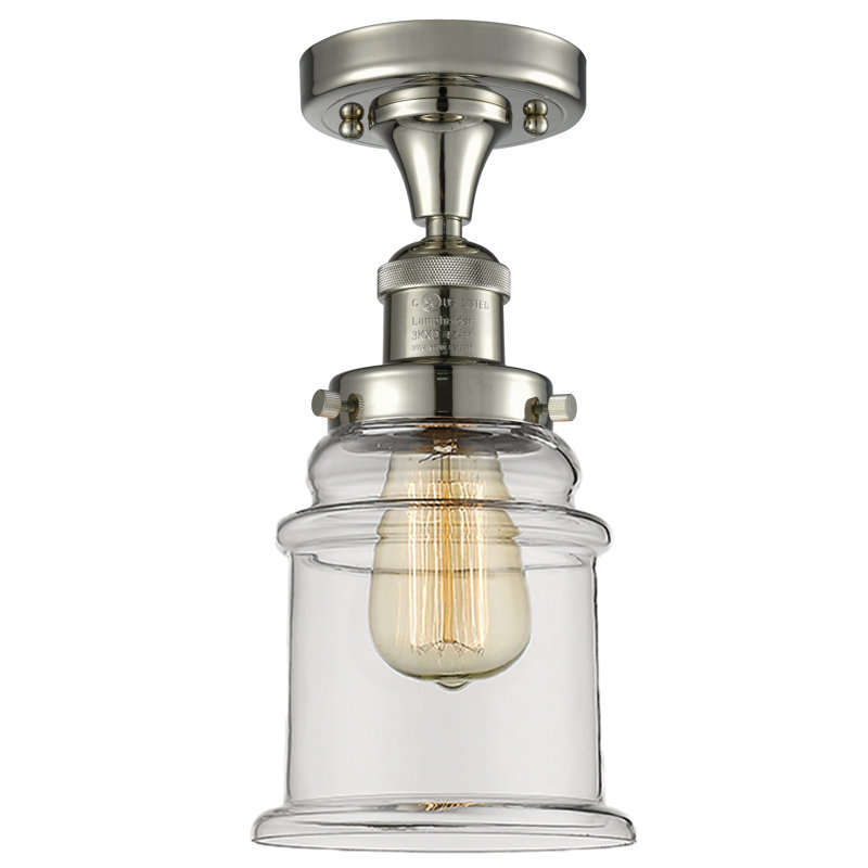 Plafonnier semi-encastré cylindrique simple 6 po Arley, Transparent, Ampoule DEL 6 watts Vinage, Nickel poli