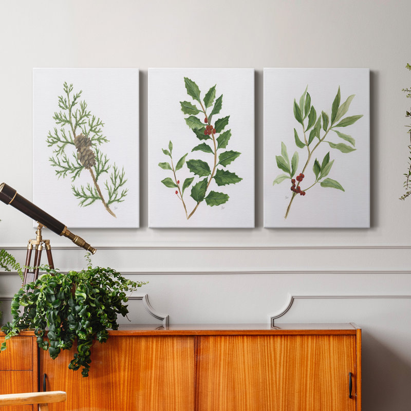 Winter Botanical I - Ensemble de 3 reproductions sur toiles tendues, H 60 po x l 120 po x P 3 po