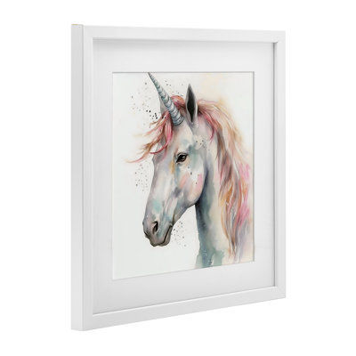 Unicorn With Pink Mane Framed Print Under Glass, design by Creative Studio