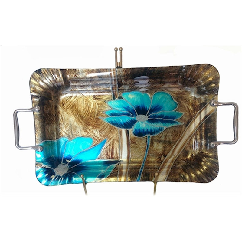 Plateau décoratif en verre fleur Melfa, 11" H x 20,8" L x 1" D