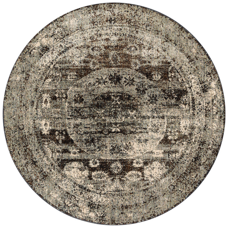 Tapis oriental en granit / brun / noir Waldrup, Rond 9 pi 6 po