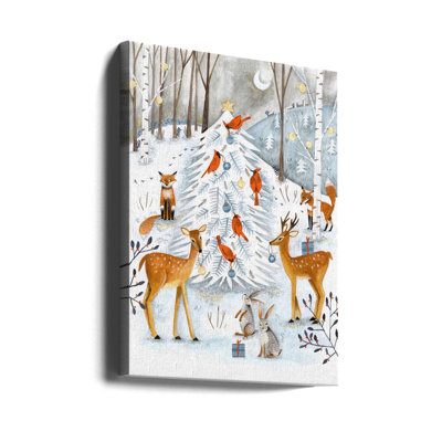 «Christmas in the Winter animal forest», art mural sur toile tendue
