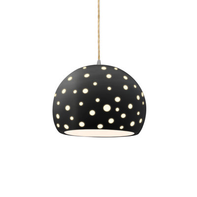 Luminaire suspendu sphère 1 lumière perforée - Carbone - Noir mat - Nickel brossé - l 10 po x H 7,75 po - Ampoule remplaçable - Corde torsadée beige
