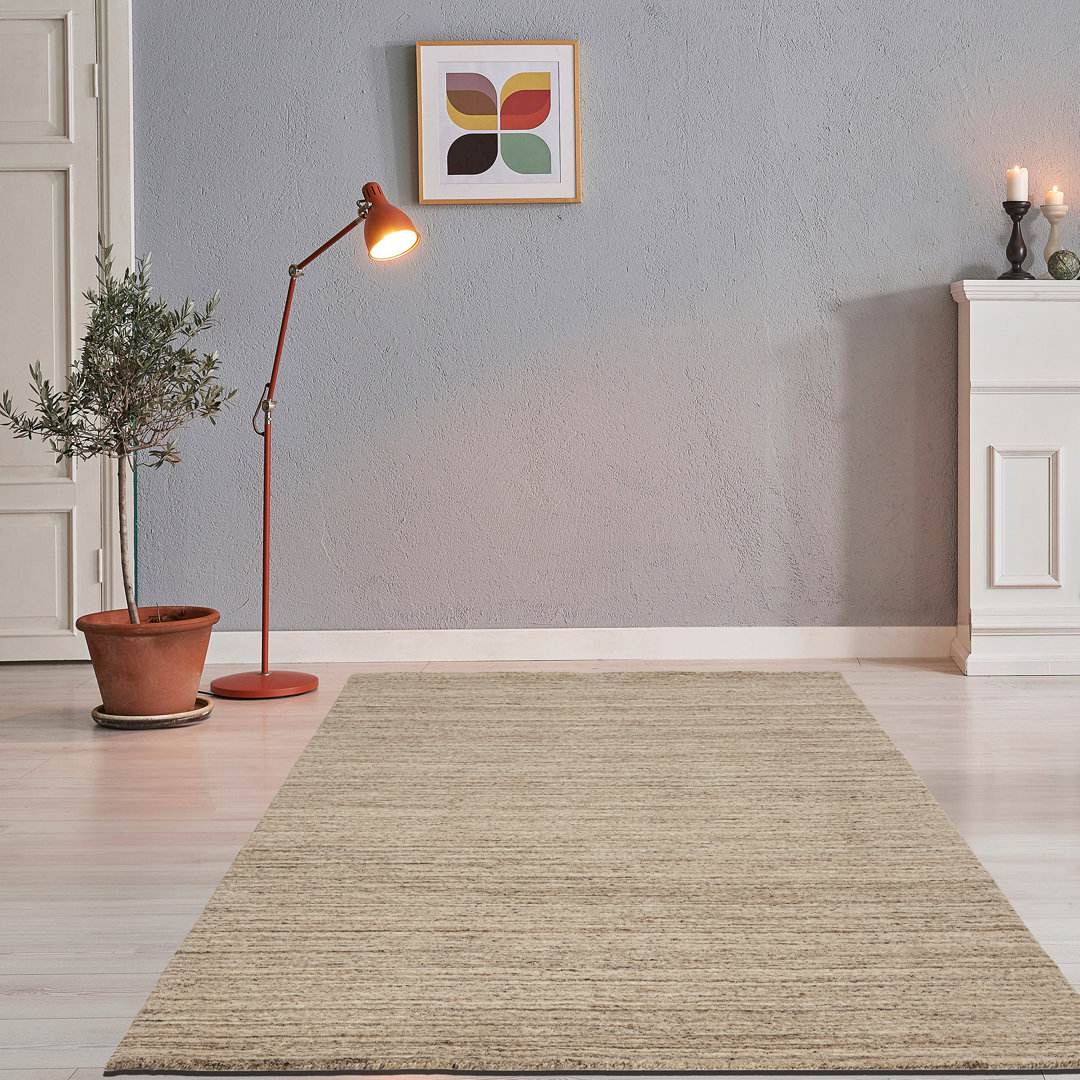 Handgewebter Teppich Pure aus Schurwolle in Naturbeige