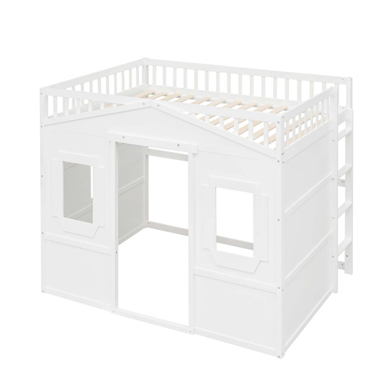 Lit mezzanine avec échelle House, Blanc, Double