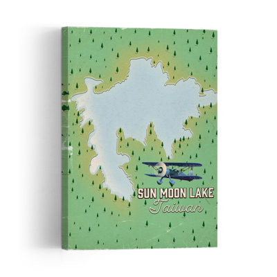 Vintage Sun Moon Lake Travel Retro Vintage Abstract Forest Landscape Wall Art Print 1 Piece Wrapped Canvas Wall Art