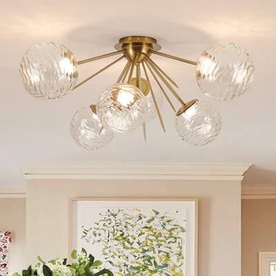 6 - Light Dimmable Led Swirled Glass Globe Sputnik Semi Flush Mount