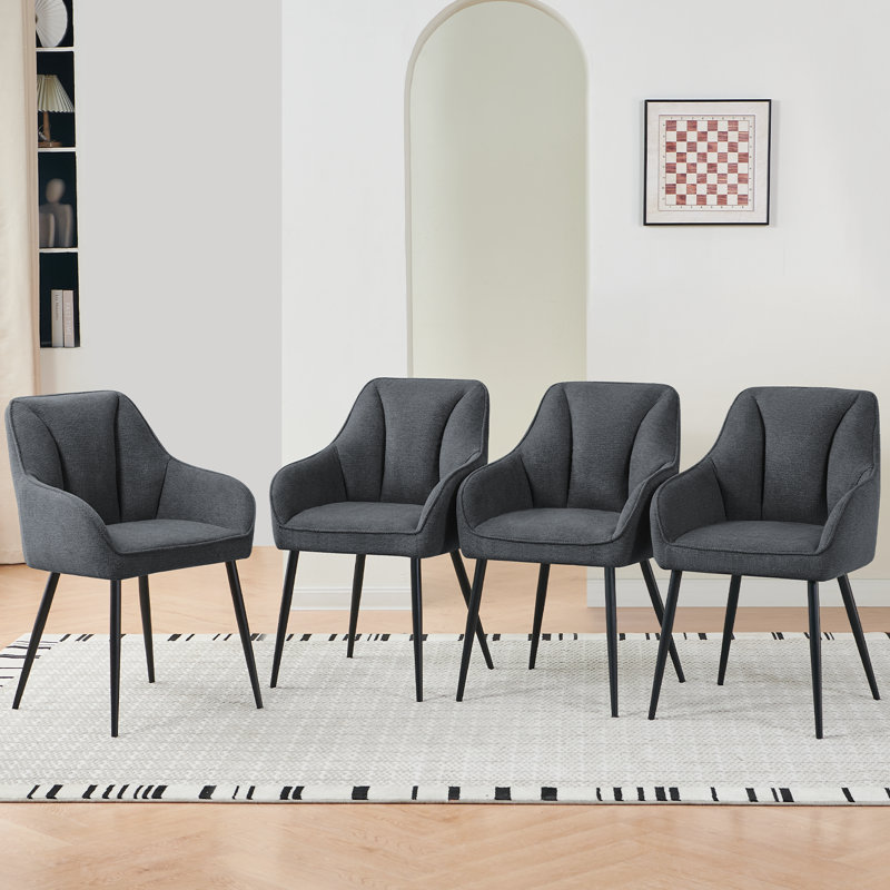 Modern Fabric Upholstered Arm Dining Chairs with Curved Back Accent Chair, Grey