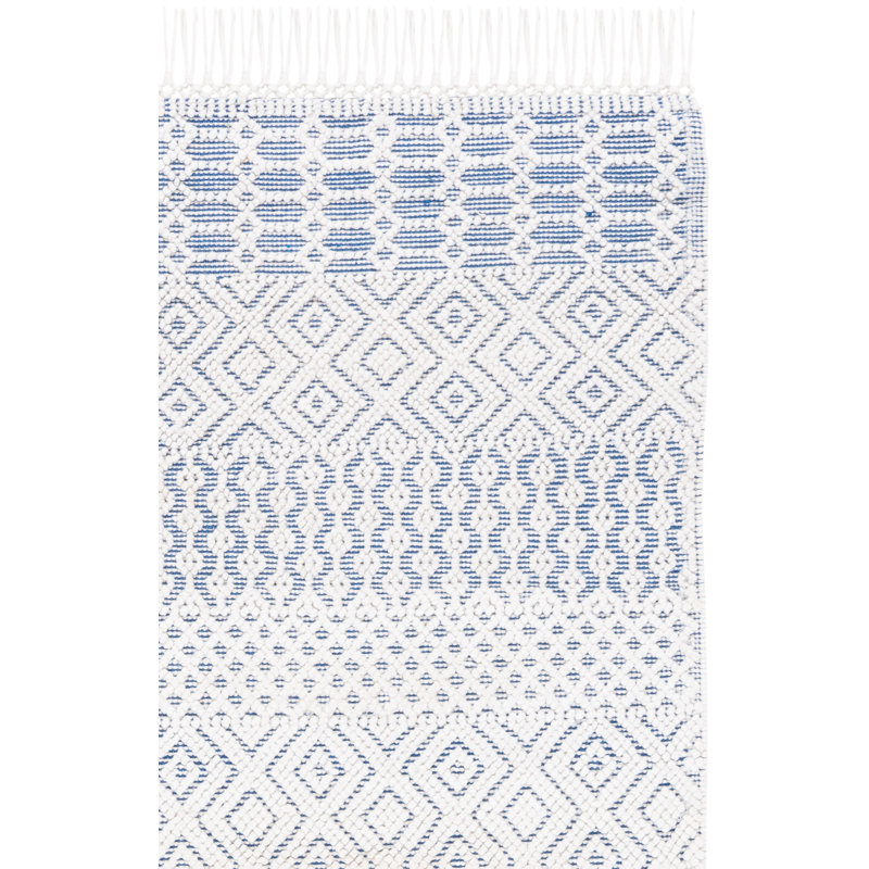 Sabula Hand Woven Pet Yarn/Cotton Southwestern Rug in Blue/Ivory, Rectangle 5' x 8'