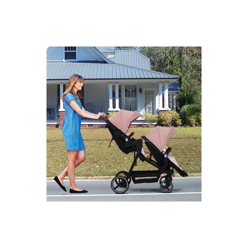 Lightweight Double Stroller for Infant & Toddler - Reversible Tandem Pushchair with Collapsible Bassinet - Adjustable Backrest & Canopy