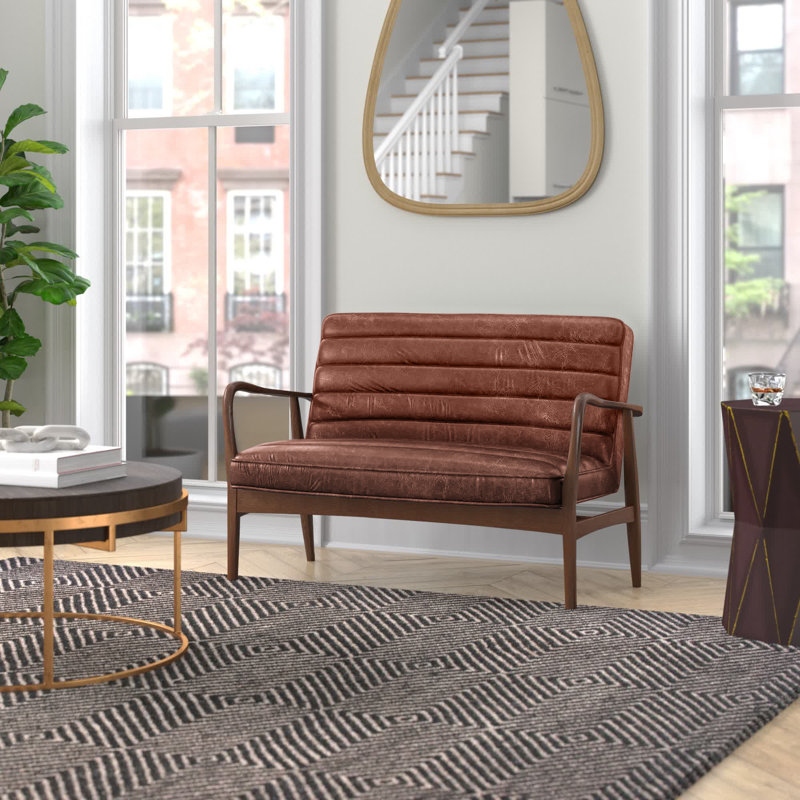 Cassidee 2 Seater Top Grain Leather Loveseat, Brown