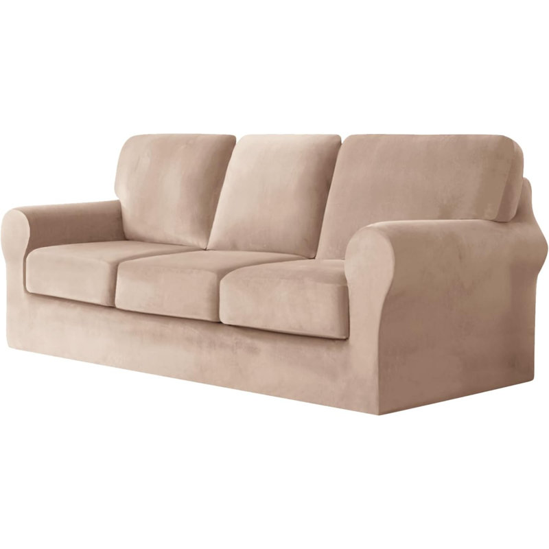 Sofa Cover With Separate Seat Cushions And Backrests Stretch Velvet Sofa Slipcover Couch Covers Furniture Protector Split Combined (Large 3-Seat Set 7 PCS)