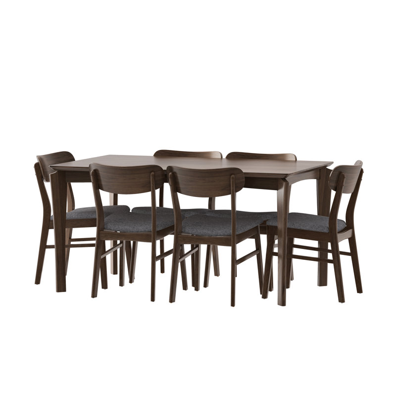 Jeffie 6 - Person Four Leg Dining Set, Natural Walnut, Dark Gray/Natural Walnut