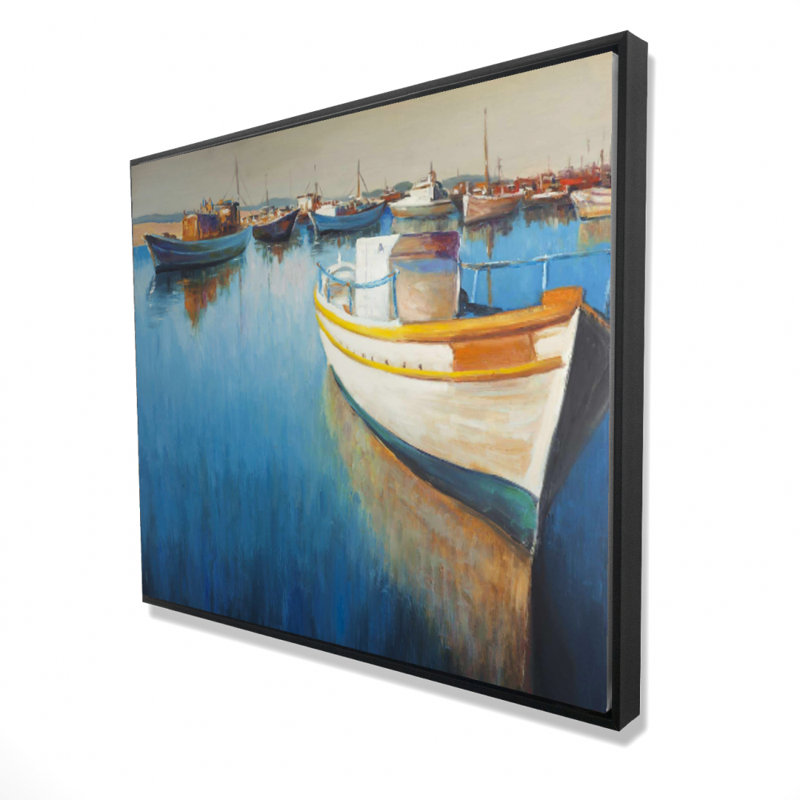 "Bateaux de pêche à la marina" sur, H 48 po x l 60 po