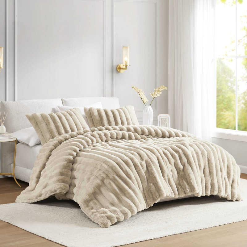 3 pièces d'édredon très grand en fausse fourrure taupe, devant luxueux en fourrure lisse, rembourrage pour plus de chaleur et de confort, housse de taie décorative superposée