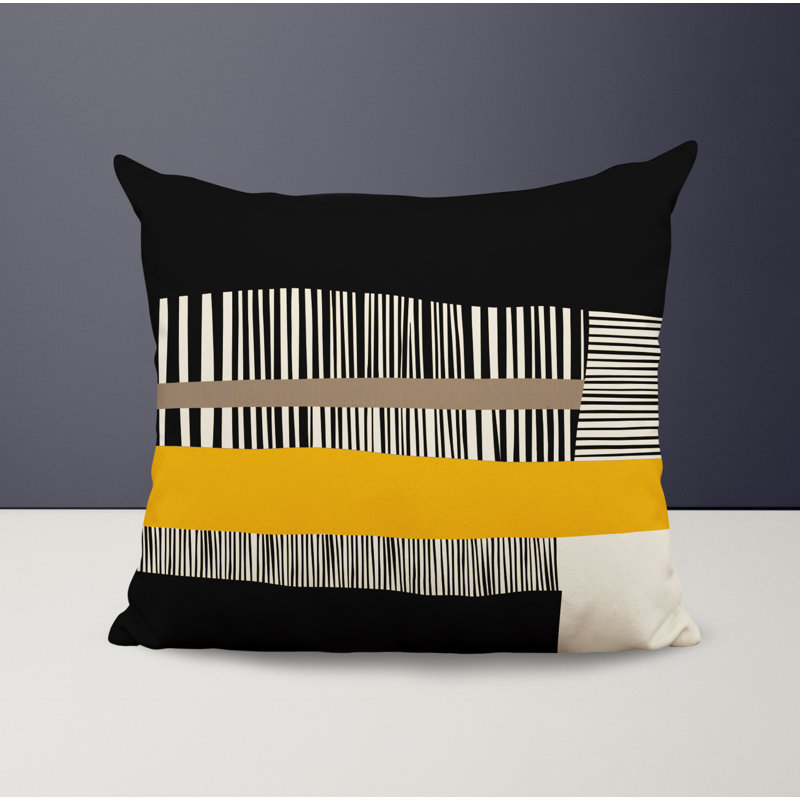 Jeté carré / extérieur en polyester Chamu, L 17 po x H 17 po, Jaune / noir