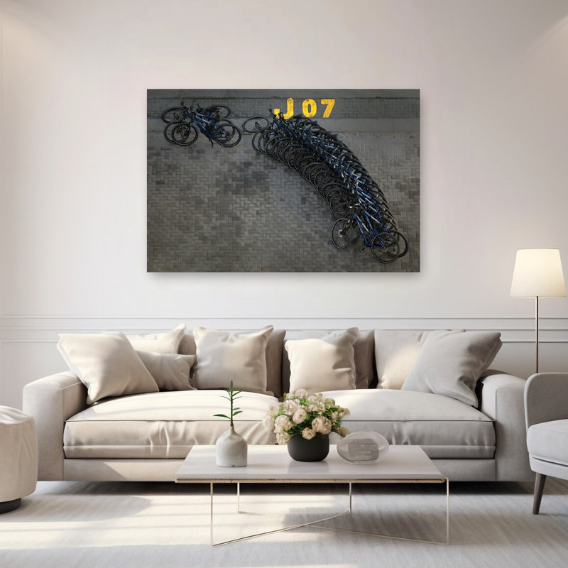Impression d'art mural abstrait sur une bicyclette, montagne contemporaine, 40" H x 60" W