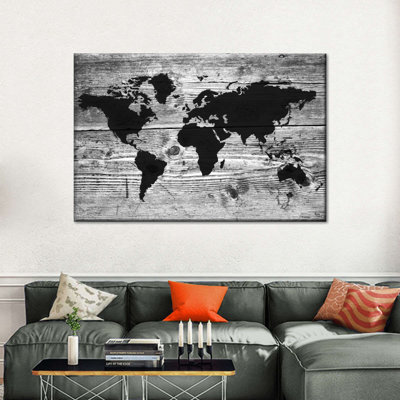 «Wooden World Map I», reproduction sur toile