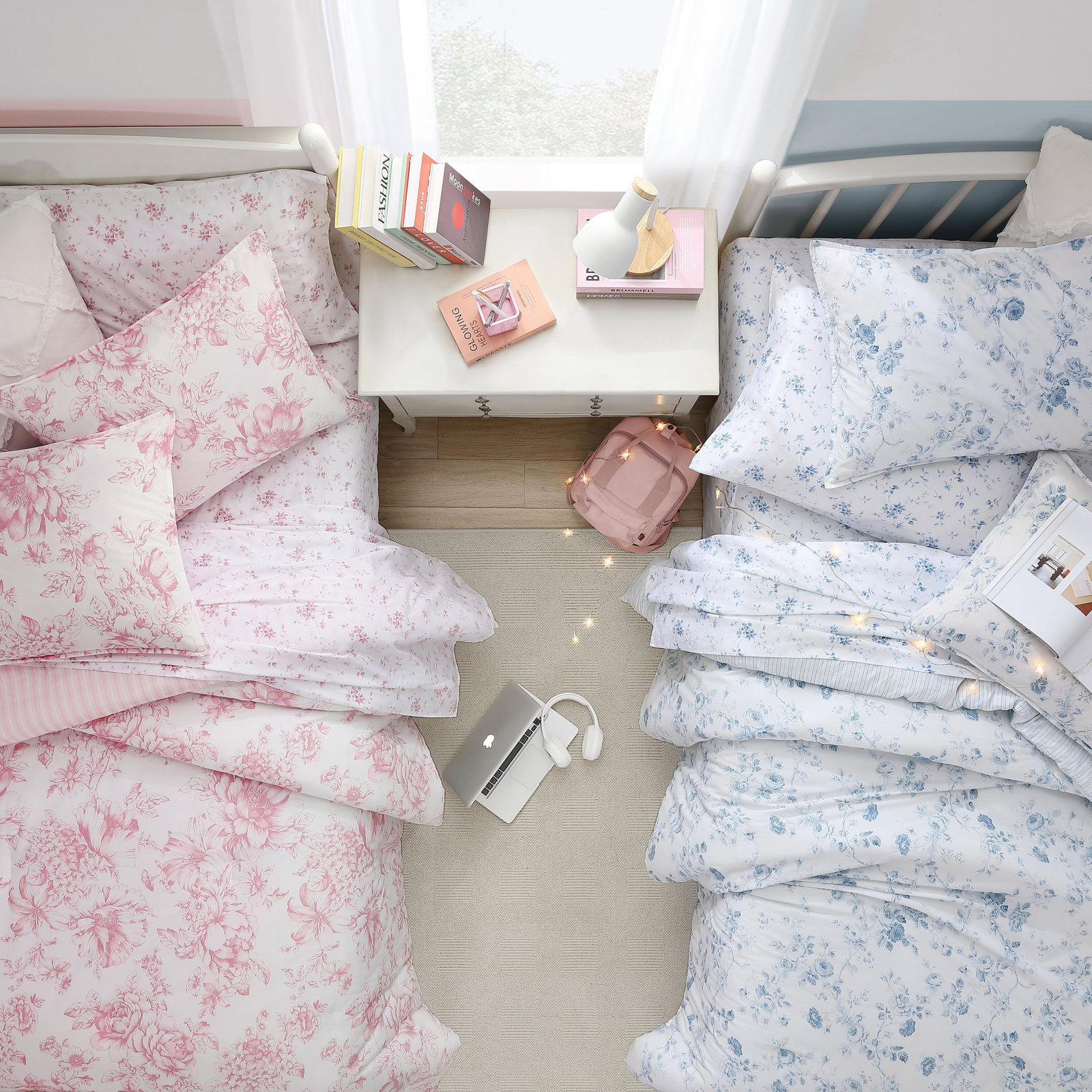 Laura Ashley Belinda Blue Floral Cotton Reversible Comforter Set, Twin XL Comforter + 1 Standard Sham