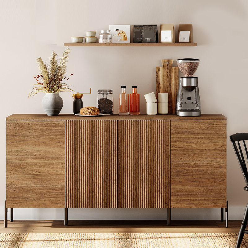 Classeur en bois de 61,6 po de largeur avec tablettes Aadham, Noyer