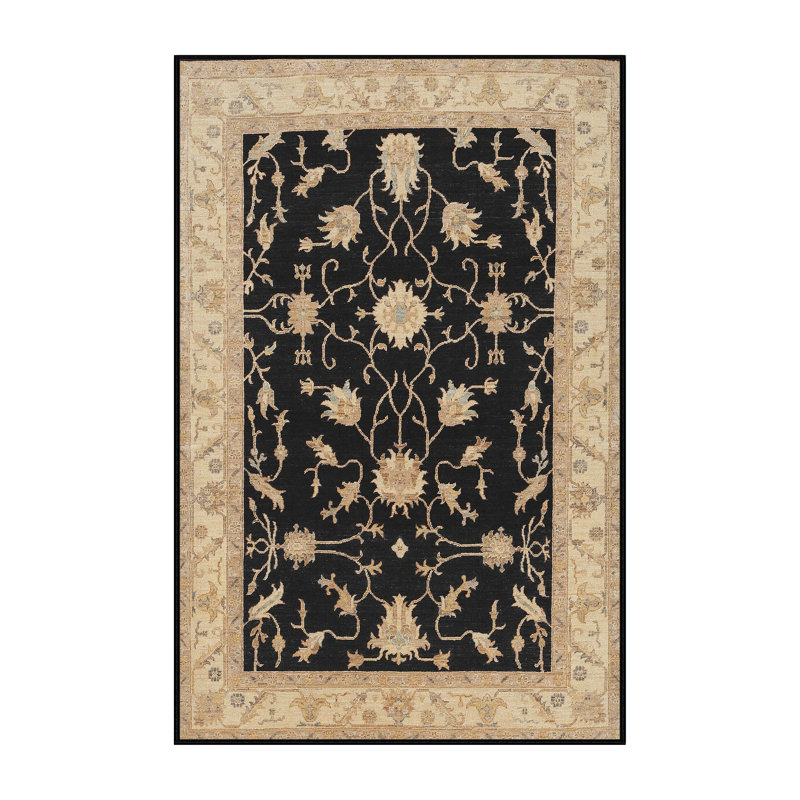 Tapis traditionnel mehroon/noir/bleu Babumba, Rectangle 5 pi x 7 pi