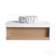 Meuble-lavabo flottant de 36 po avec lavabo vasque en marbre veiné gris, meuble-lavabo mural avec tablette ouverte, finition blanche avec décor en bois, conception moderne peu encombrante (livré dans 2 boîtes)-130833441