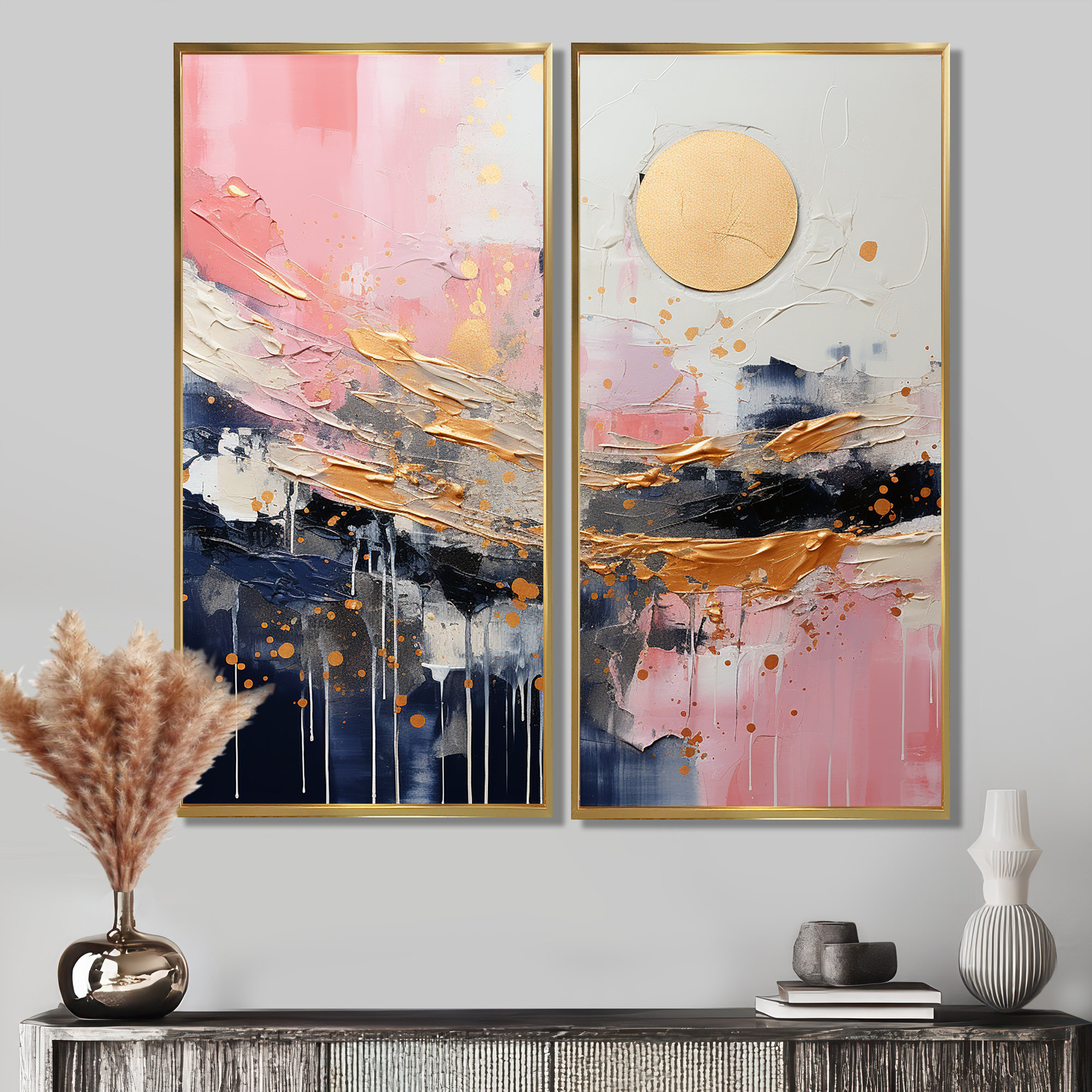 Ivy Bronx Gold And Pink Modern Liquid Shapes III - Gold Modern Wall