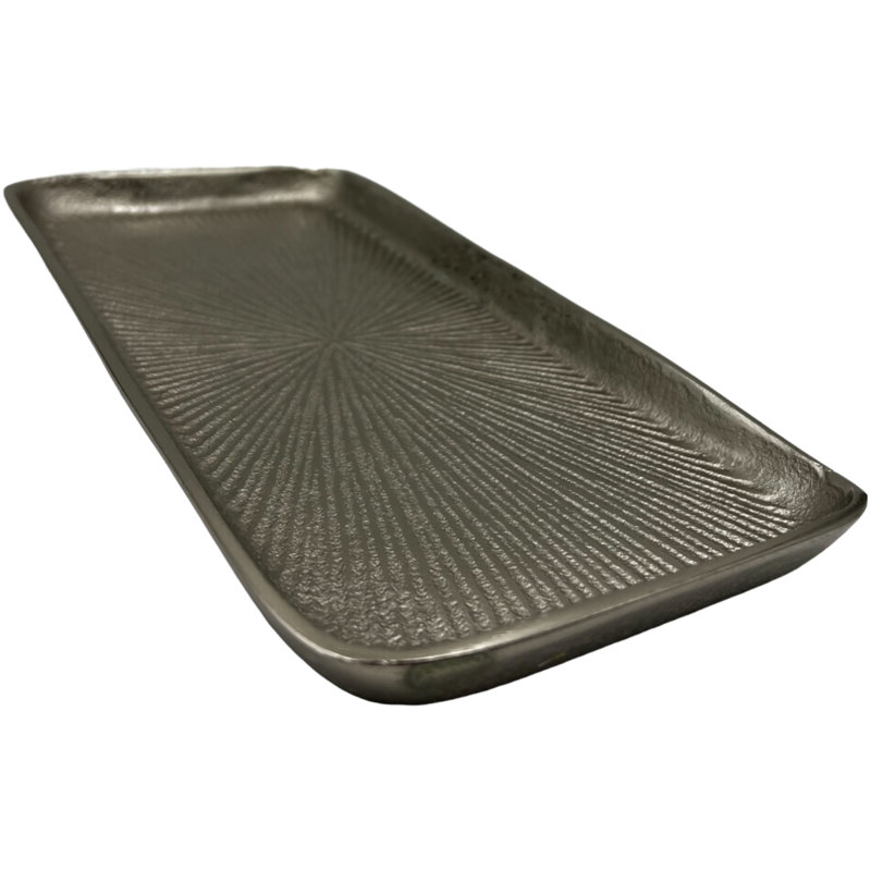 Plateau décoratif décoratif décoratif fait à la main en aluminium, H 1 po x l 12 po x P 5,5 po, Argent