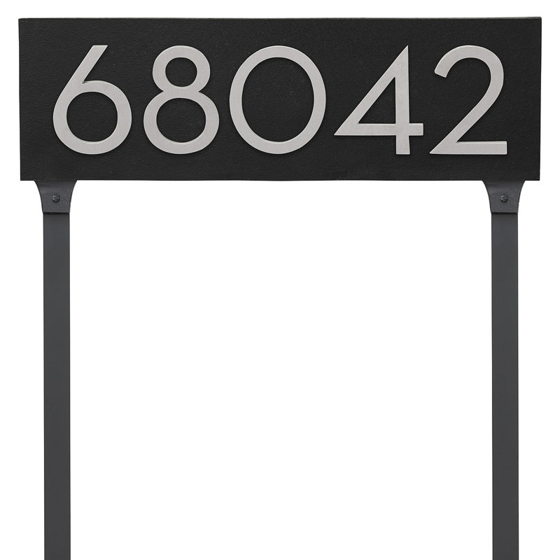 Floating Modern 6" Number Horizontal Address Plaque With Lawn Stake (5 Characters), Black, Yes