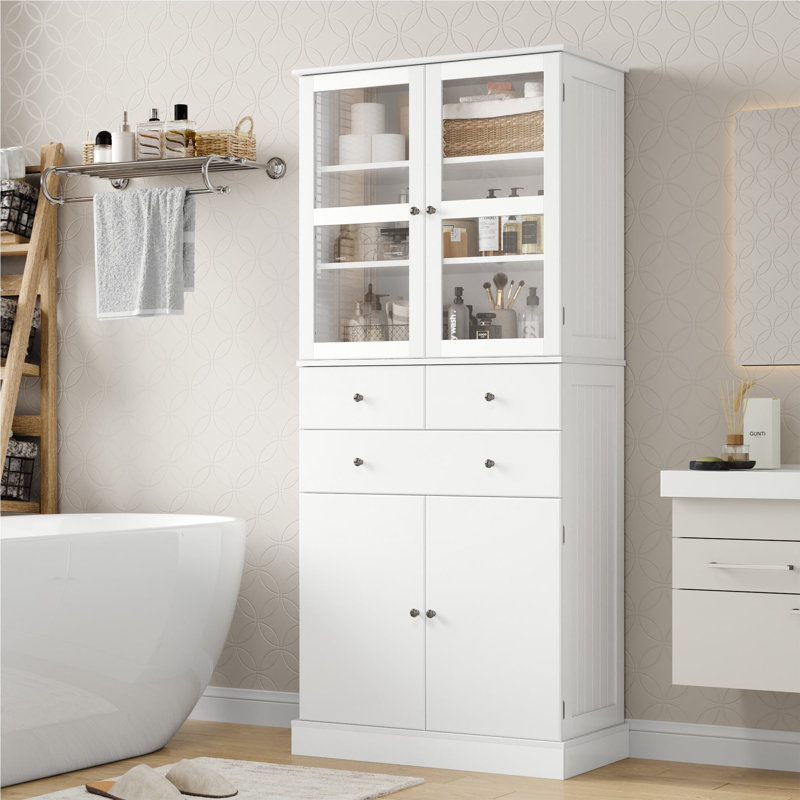 Armoire de salle de bain 71 po avec 4 portes et 3 tiroirs