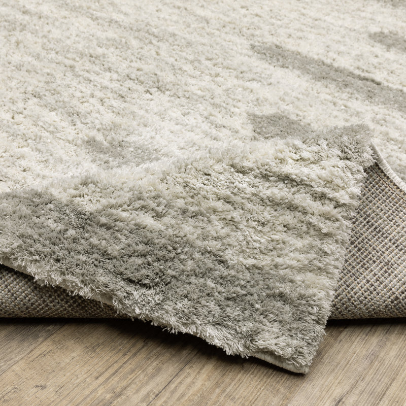 Tapis ivoire / gris à poils longs Vivianne, Tapis de couloir 2 pi 3 po x 7 pi 6 po