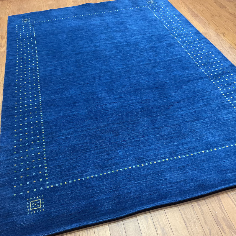 Tapis bleu / vert en laine Gabbeh, Rectangulaire 9 pi x 6 pi