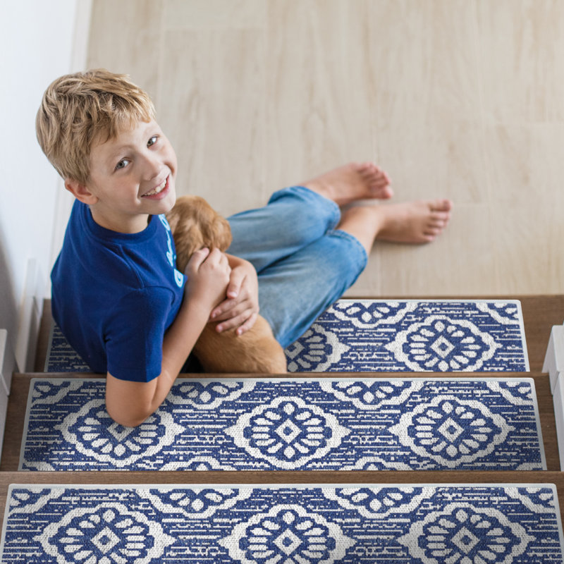 Tapis de marche intérieur antidérapant 9 po x 28 po Flower Design, Marine, 4