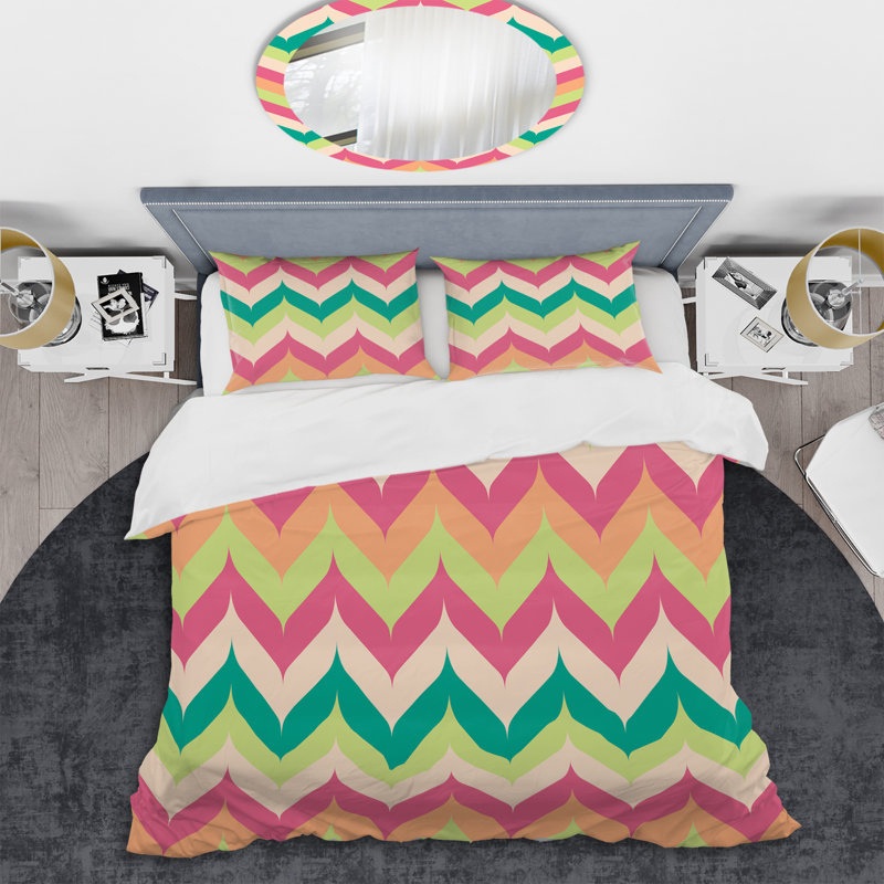 Chevrons multicolores - ensemble de housse de couette abstrait - microfibre de polyester, Housse simple et 1 taie décorative
